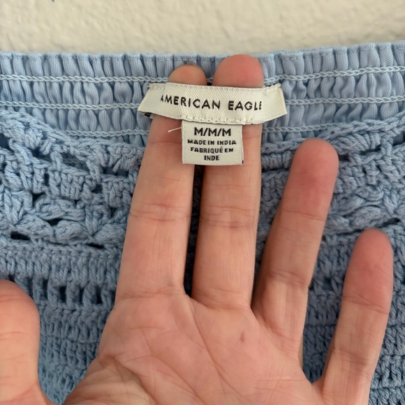 American Eagle Blue Crochet Lace Peplum Top Size M Square Neck - Picture 2 of 8